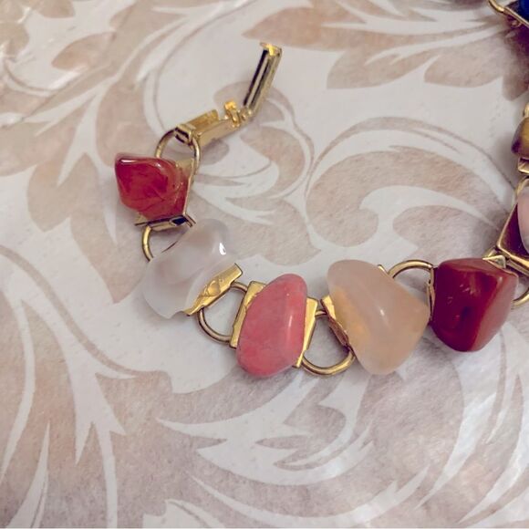 Natural Stones Chakra Bracelet on Gold Tone Metal 7” Gorgeous - Picture 2 of 5